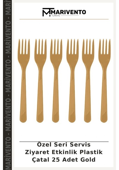 Özel Seri Servis Ziyaret Etkinlik Plastik Çatal 25 Adet Gold