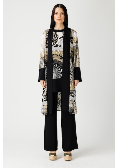 Esswaap Özel Desenli Kimono Tunik Pantolon Takım Haki Yeşil