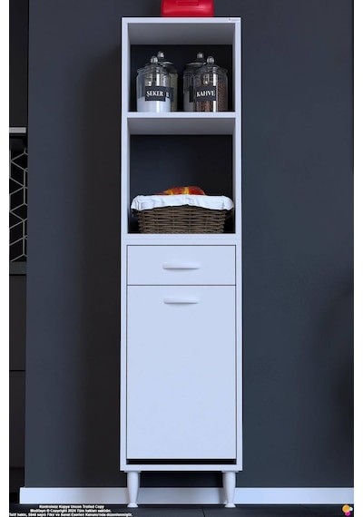 Vela 50 Cm Sepetli Çok Amaçlı Açık 2 Raflı Tek Çekmeceli Mutfak Kiler Banyo Dolabı 50x163x32 Cm Beyaz Vela 50 Cm Sepetli Çok Amaçlı Açık 2 Raflı Tek Çekmeceli Mutfak Kiler Banyo Dolabı 50x163x32 Cm Beyaz