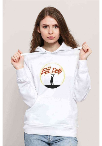 Silhouette Evil Dead Baskılı Beyaz Kadın Kapşonlu Sweatshirt
