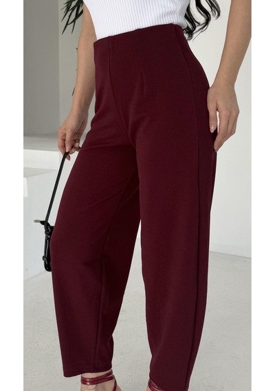 Paw Garage Kadın Bernis Bordo Balon Pantolon, Beli Lastikli Şalvar Model Krep Balon Pantolon Basen Gizleyen Bordo