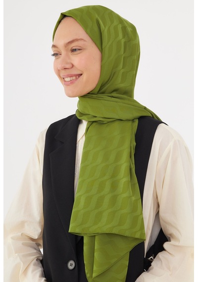 Mirsoy Scarf Dalga Desen İpeksi Jakar Şal - Yosun Yeşil