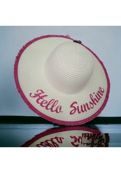 Kadın Hasır Plaj Şapkası Natural Beige Sute Bucket Hat Plaj Havuz Bej