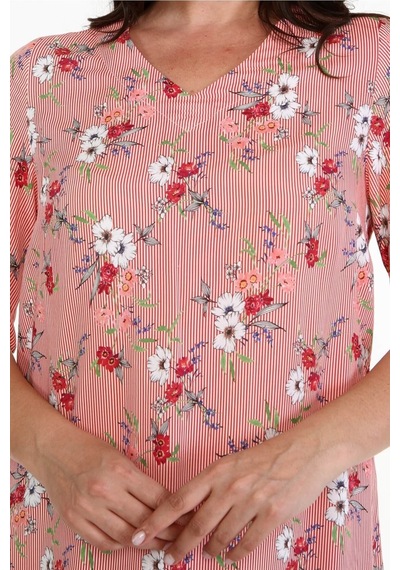 Myline Eteği Ve Kolları Fırfırlı Desenli Elbise-352 Kırmızı