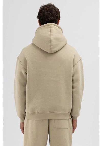 Vamos Basic Oversize Kapüşonlu Sweatshirt Haki