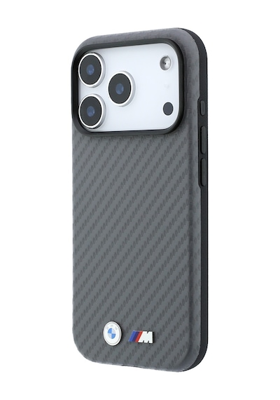 Apple iPhone Uyumlu 18 Pro Max Kılıf Bmw Lisanslı M-safeli Karbon Fiber Ve Metal Logolu Pu Deri Kapak Gri