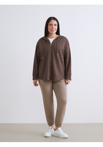 Lcw Everyday Kahverengi Kapüşonlu Oversize Kadın Fermuarlı Sweatshirt