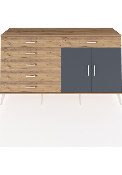 Hyperion Konsol Tek Raflı 6 Çekmeceli 2 Kapaklı 176x44x99 Çam-ant Çam-antrasit/çam