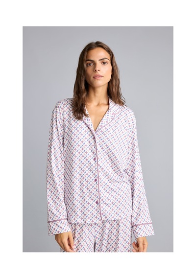 Defacto Regular Fit Desenli Biyeli Uzun Kollu Pijama Takımı H9100ax26aupr461 Mor-pr461