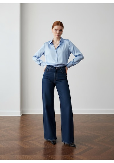Pera Moda Saten Yüzeyli Fitted Gömlek Bebe Mavisi