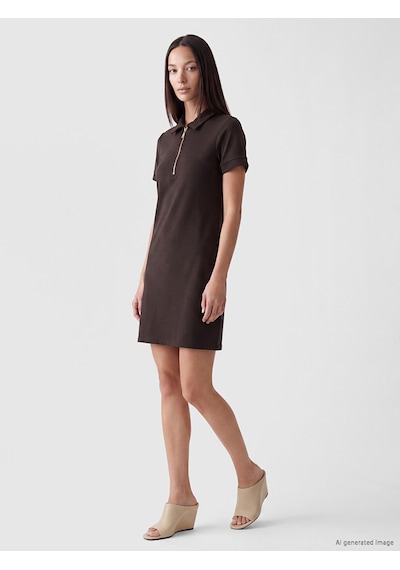 Lcw Everyday Kahverengi Polo Yaka Soft Touch Elbise