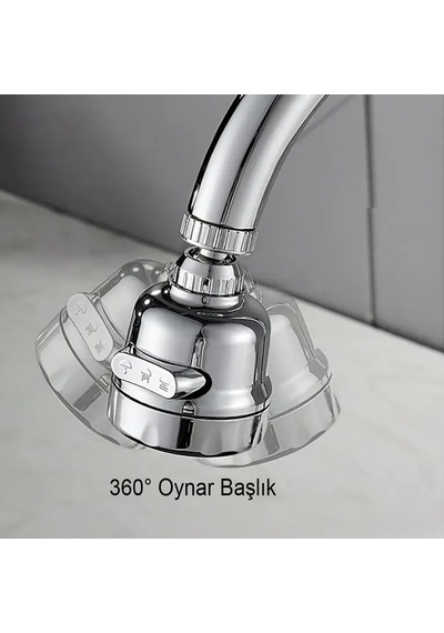3 Fonksiyonlu Mutfak Lavabo Başlığı, 360 Derece Dönen, Tasarruflu, Musluk Başlığı, Krom,