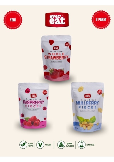 Evereat Çilek-frambuaz-dut Freeze Dry Meyve Cipsi 3'lü Paket Gurme Atıştırmalık 1 Adet