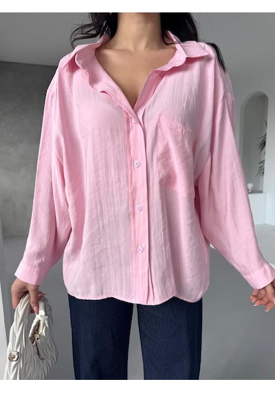 Arv Moda New Season Modal Oversize Gömlek Standart / Oversize Gömlek Pembe