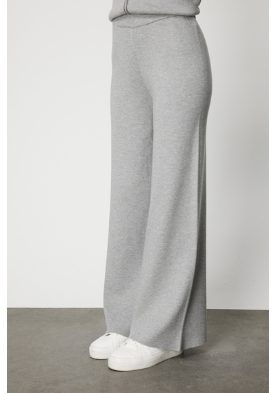 On Kadın Beli Lastikli Bol Paça Triko Pantolon 63321 Gri Gri