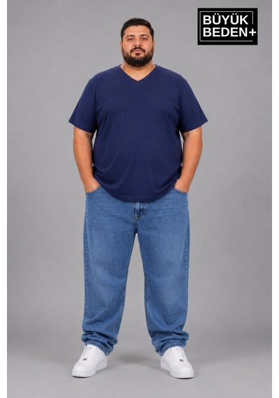 Superlife Süperlife Büyük Beden Erkek V Yaka Pamuklu Basic Tişört Lacivert 3xl-6xl Spr26bts509