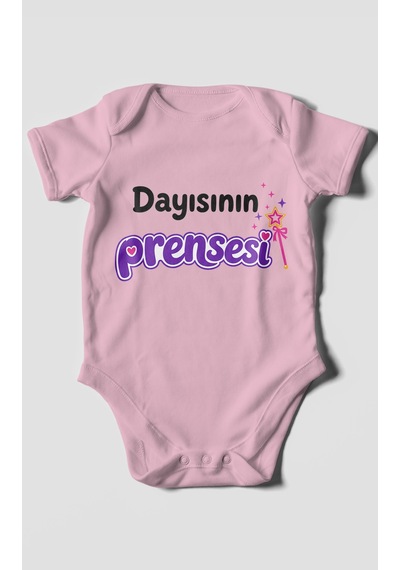 Morivokids Dayısının Prensesi Kısa Kollu Bebek Body %100 Pamuk Koyu Pembe