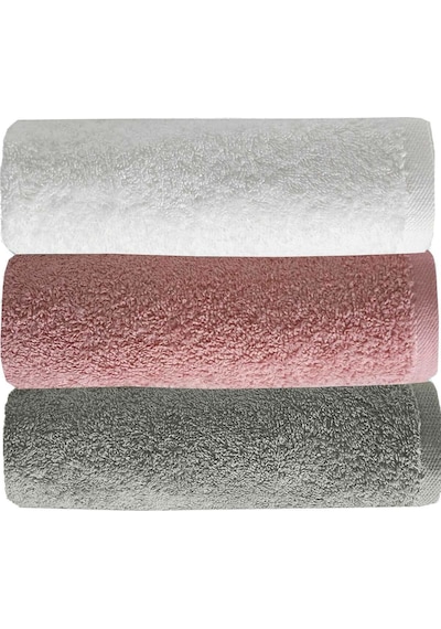 3 Lü Düz Renk El Yüz Havlu Seti %100 Pamuklu 50x90 Cm Gri-gül-beyaz Çok Renkli