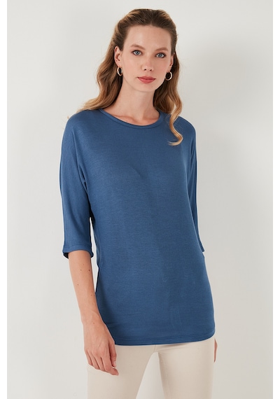 Lela Truvakar Kol Bisiklet Yaka Basic Pamuklu Bayan Bluz 5863589 Indigo