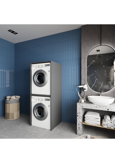 Babil Çamaşır Ve Kurutma Makinesi Dolabı Banyo Dolabı Füme Antrasit