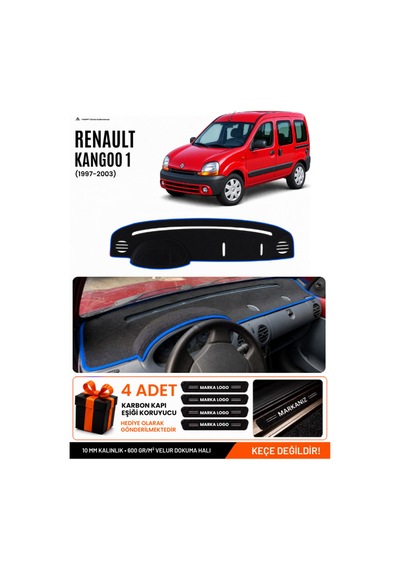 Renault Kangoo 1 1997-2003 Uyumlu Torpido Örtüsü, Torpido Kılıfı - Siyah Mavi