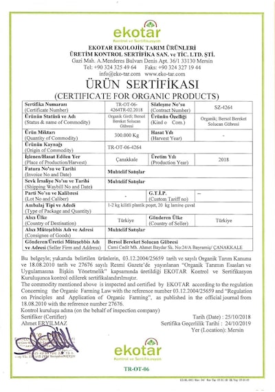 Bersol ® %100 Organik Solucan Gübresi 20 KG