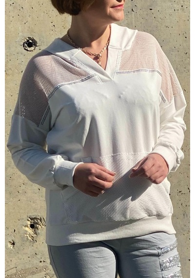 Mia Butik Kadın Beyaz File Detaylı Bluz -1361 Beyaz