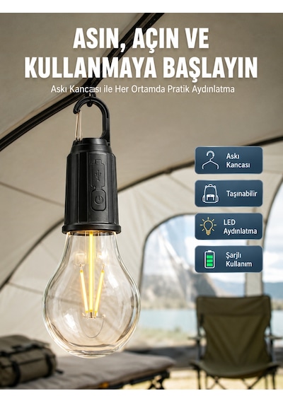 Taşınabilir Şarjlı Led Ampul Askılı Lamba Kamp Bahçe Lambası - Lisinya Çok Renkli 20632369