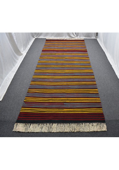 Zehra Abla Halı Yeni El Dokuma Otantik Devasa Çizgili Yahyalı Yün Kilim 7057 Çok Renkli