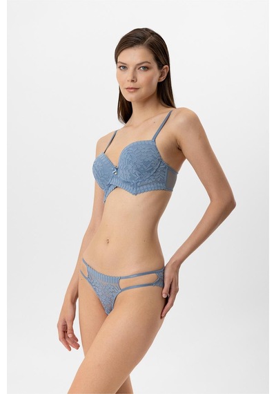 Pierre Cardin Lingerie Kadın Milan Push Up Dantelli Sütyen Tanga Takım Mavi