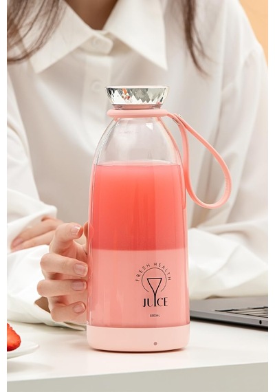 Smoothie Blender Taşınabilir Şarjlı Kişisel Mini Meyve Karıştırıcı 500 Ml Pembe