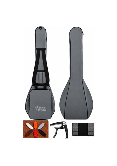 Midex CS-122 Uzun Sap Saz Bağlama Gigbag Çantası Kılıfı Kalın Soft Case (Kapo + 6 Adet Mızrap + Mızrap Cüzdanı)