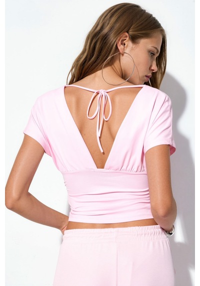 Hiccup Busem Bağlama Detaylı Dar Kesim Crop Bluz Allık Pembe
