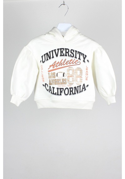 Escabel Kız Çocuk Balon Kol Kapşonlu Sweatshirt - Beyaz