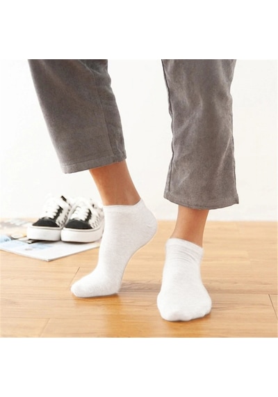 Ozzy Socks 12 Çift Dikişsiz Pamuklu Dayanıklı Topuk Unisex Patik Çorap Beyaz