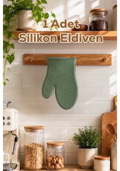 Porsima 33003 Silikon Fırın Eldiveni Isı Yalıtımlı Mikrodalga Fırın Tencere Tepsi Tutacağı Yeşil