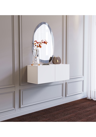 Duvara Monte Beyaz %100 Mdf Fonksiyonel Modern 2 Kapaklı Dresuar Beyaz