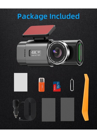 Ayrex Wifi Dashcam Araç Ön Arka, 4k+1080p, Araç Kamerası, 64g Sd Kartlı Uygulama Kontrolü Araç Kamerası, 170 +