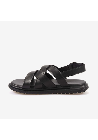 Kemal Tanca Erkek Kauçuk Tabanlı Deri Comfort Günlük Çapraz Bantlı Sandalet 555 siyah