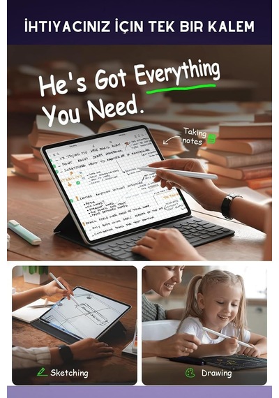 İpad 10.2 İnç 9. Nesil Uyumlu Manyetik Ve Kablosuz Şarj Özellikli 2. Nesil Bluetooth Tablet Kalemi