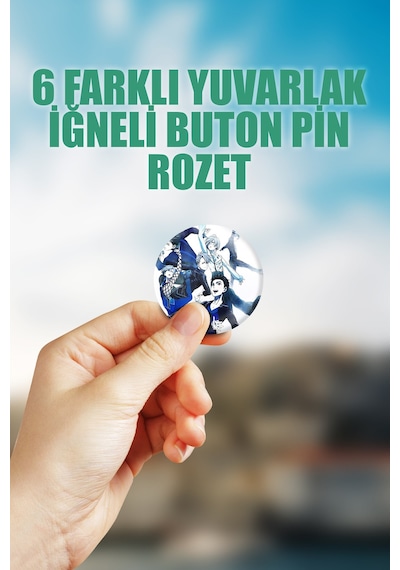 Yuri On Ice Çanta Süsü Rozet İğneli Buton Rozet Seti 6 Adet Çok Renkli
