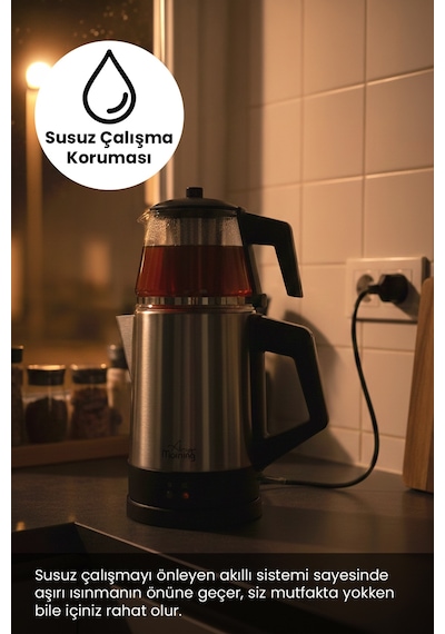 Any Morning OZ26CM05 1.8 L Cam Demlikli Paslanmaz Çelik Çay Makinesi