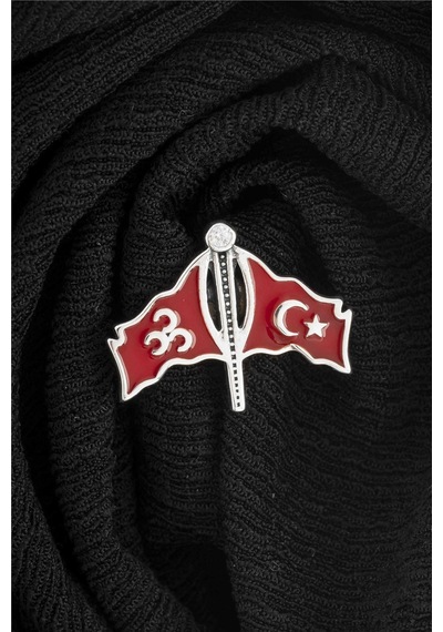 Mineli Üç Hilal Ve Türk Bayrağı Gümüş Rozet -8477 Gümüş