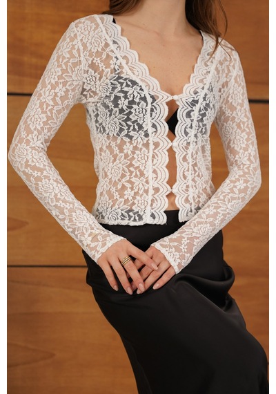 Verymoda Dügmeli Dantel Ceket F2072 Krem