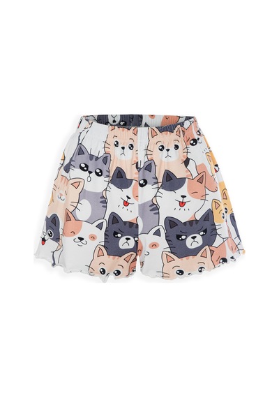 Koza İç Giyim Kadın İnce Askılı Desenli Pamuklu Şortlu Pijama Takımı Kk30231 Ekru - Füme