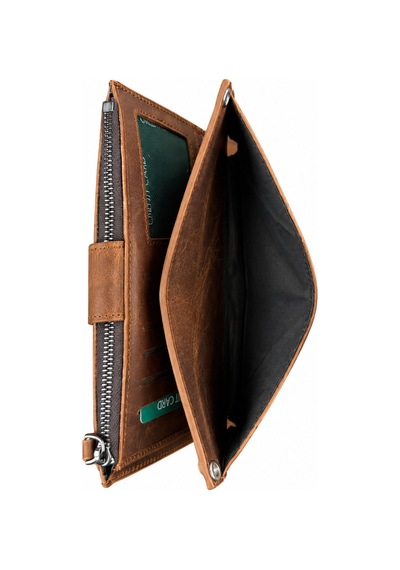 Alphaclub Bag Crazy Horse Hakiki Deri Fermuarlı Çok Bölmeli El Cüzdanı Taba