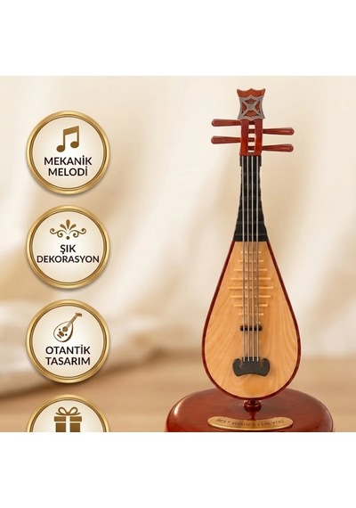 Klasik Ud Figürlü Melodili Ahşap Müzik Kutusu Dekoratif Hediyelik