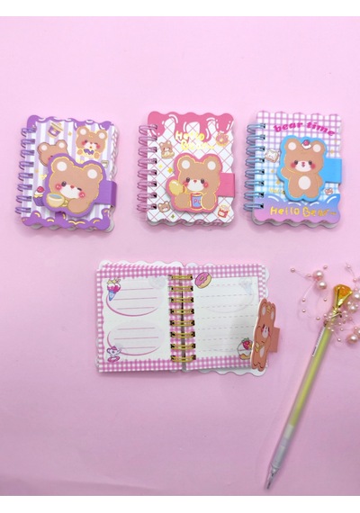 Hello Bear Cırtlı Cep Boy Sevimli Ayıcık Mini Not Defteri 7x8 Cm - Pembe