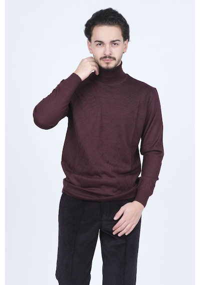 Woolen World Erkek Desenli Tam Balıkçı Triko Yün Kazak 5596984 Bordo