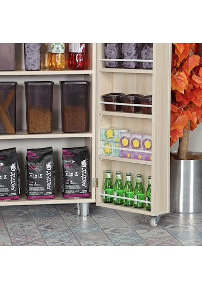 Pasific Home Guzzo Tekerlekli Kiler Çok Amaçlı Erzak Dolabı 80 cm Açık Meşe